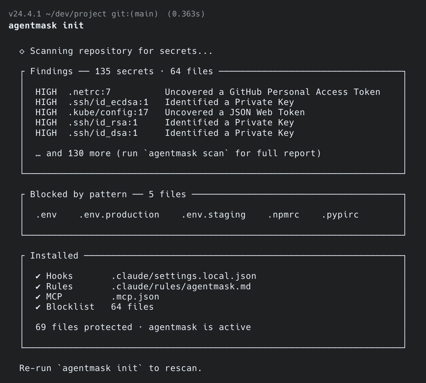 Context-Level Secret Isolation for AI Coding Agents with Agentmask