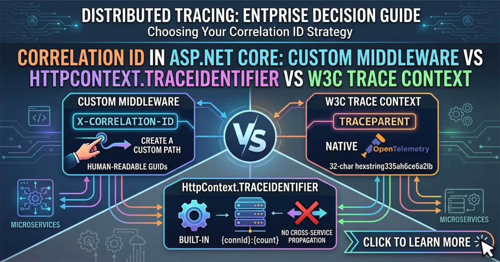 Correlation ID in ASP.NET Core: Custom Middleware vs HttpContext.TraceIdentifier vs W3C Trace Context — Enterprise Decision Guide