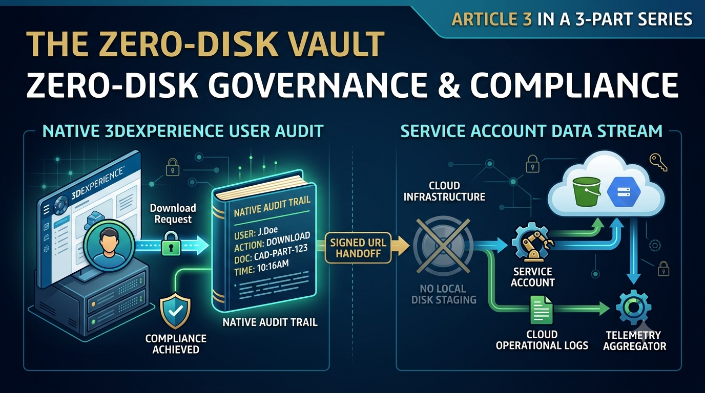Zero-Disk Governance: Leveraging Native 3DEXPERIENCE Audit Trails for Ephemeral Pipelines