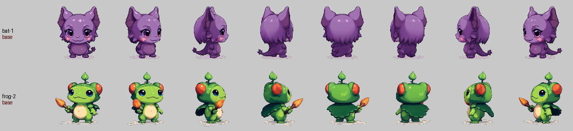 Three-quarter inputs: bat and frog