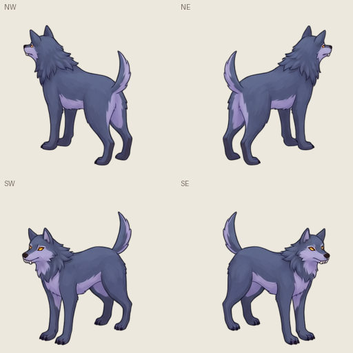 Wolf idle, four diagonals