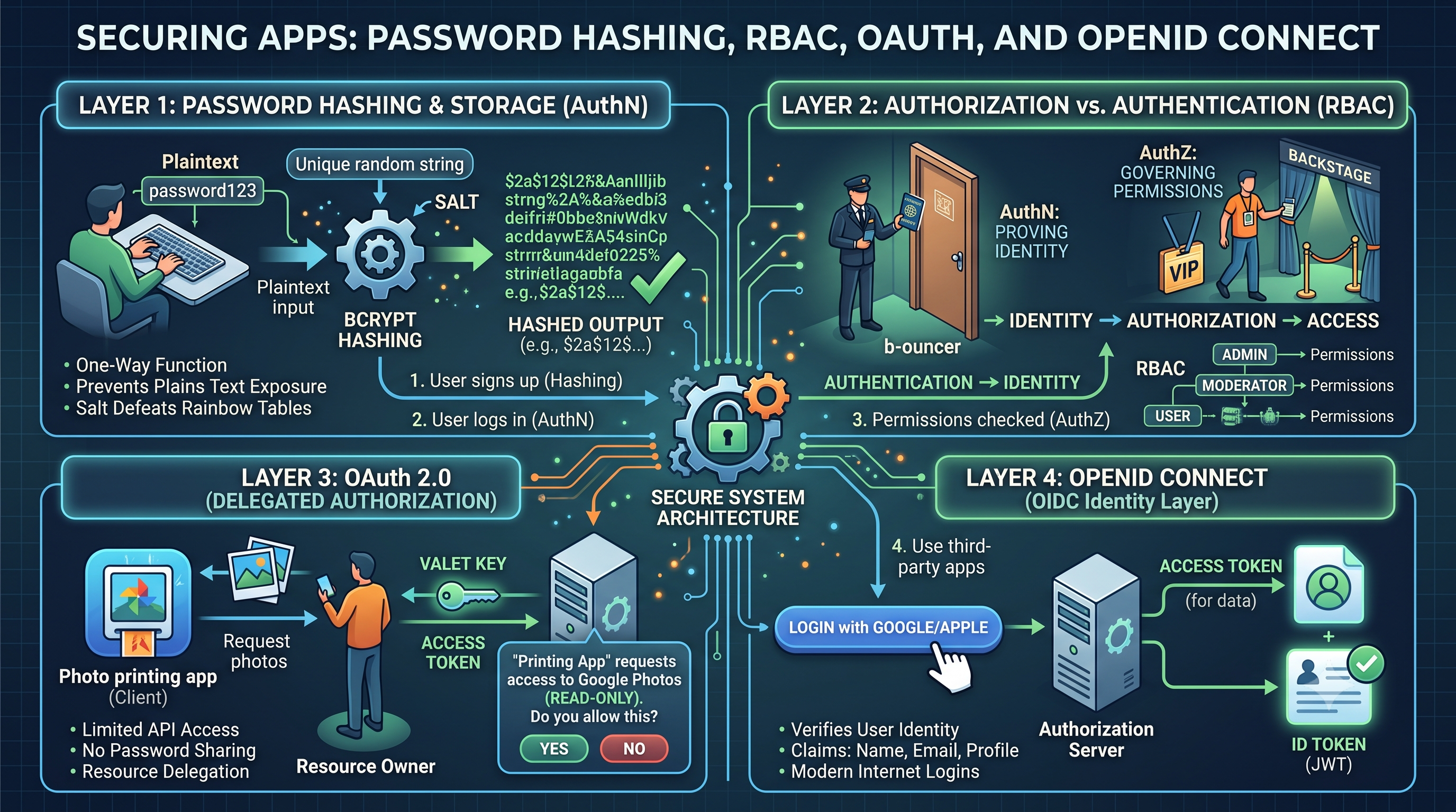 Securing Apps: Password Hashing, RBAC, OAuth, and OpenID Connect