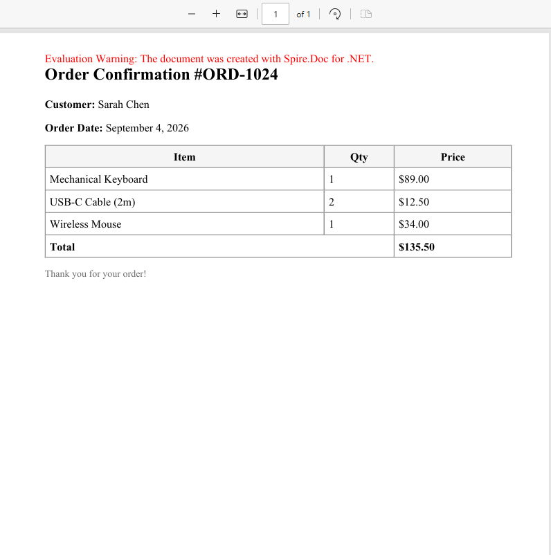 C#: Convert HTML string to PDF