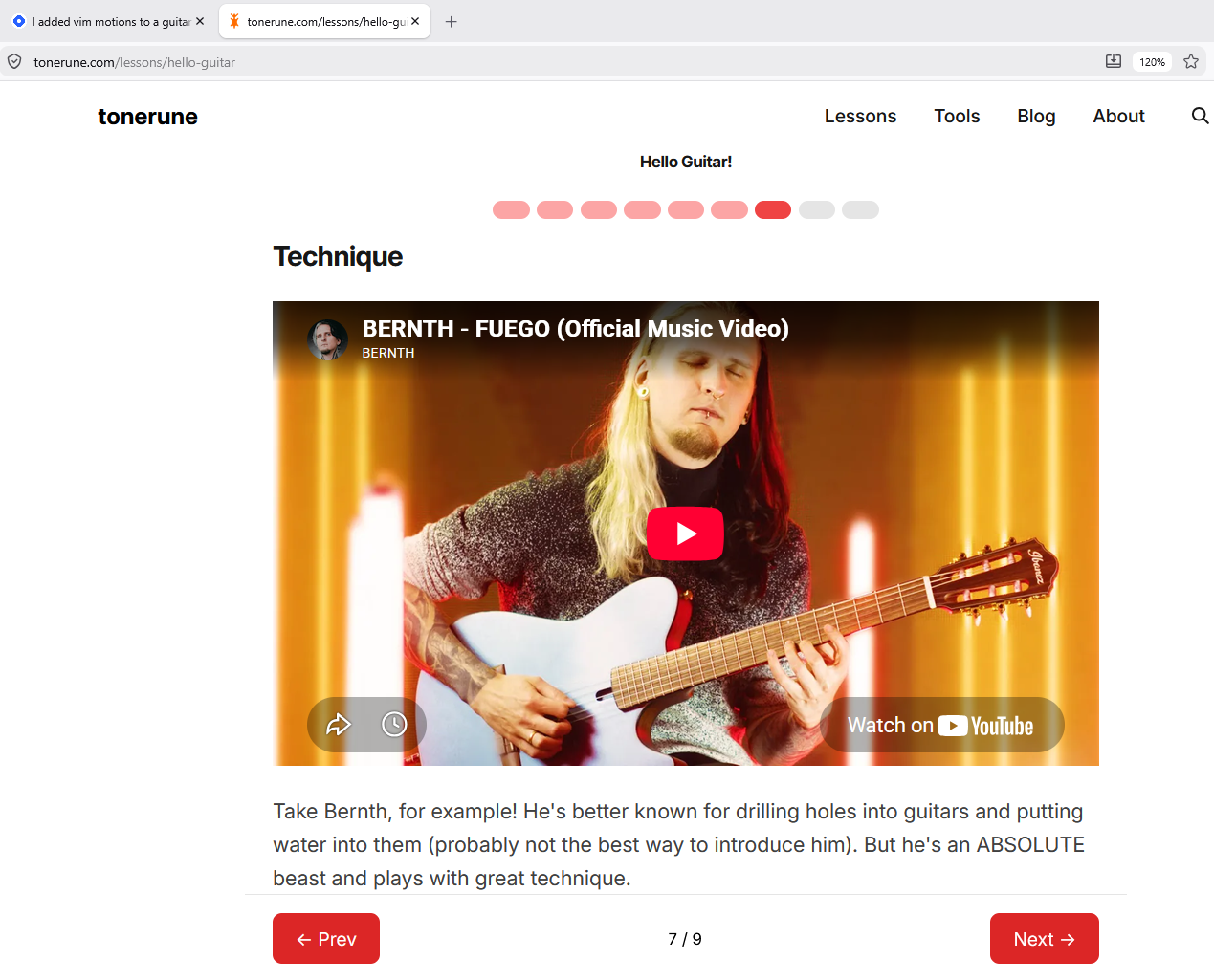 tonerune guitar learning interface