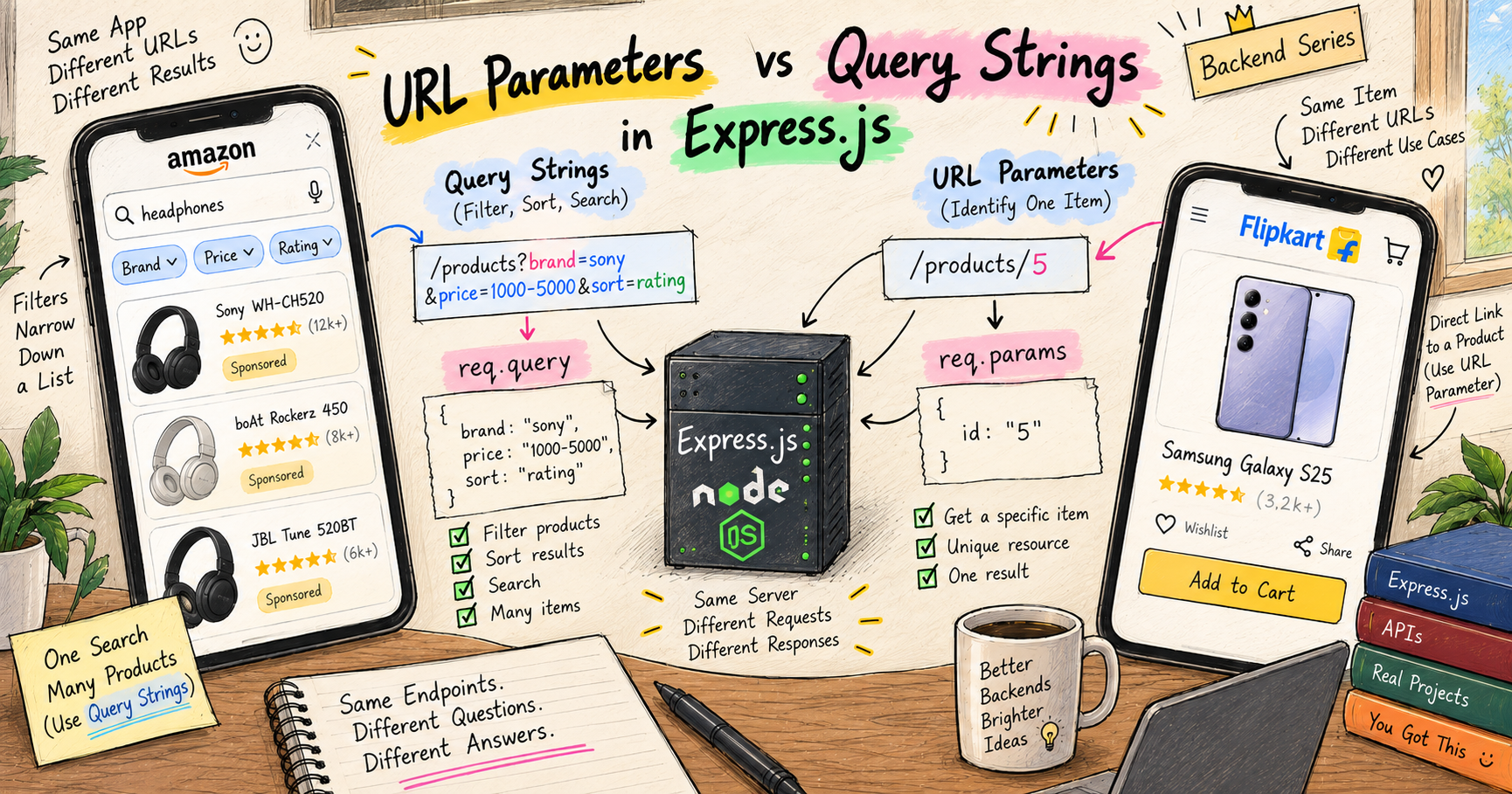 URL Parameters vs Query Strings in Express.js