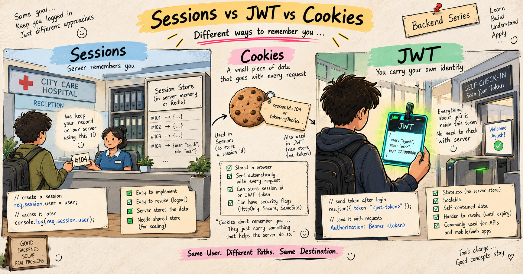 Sessions vs JWT vs Cookies: Understanding Authentication Approaches