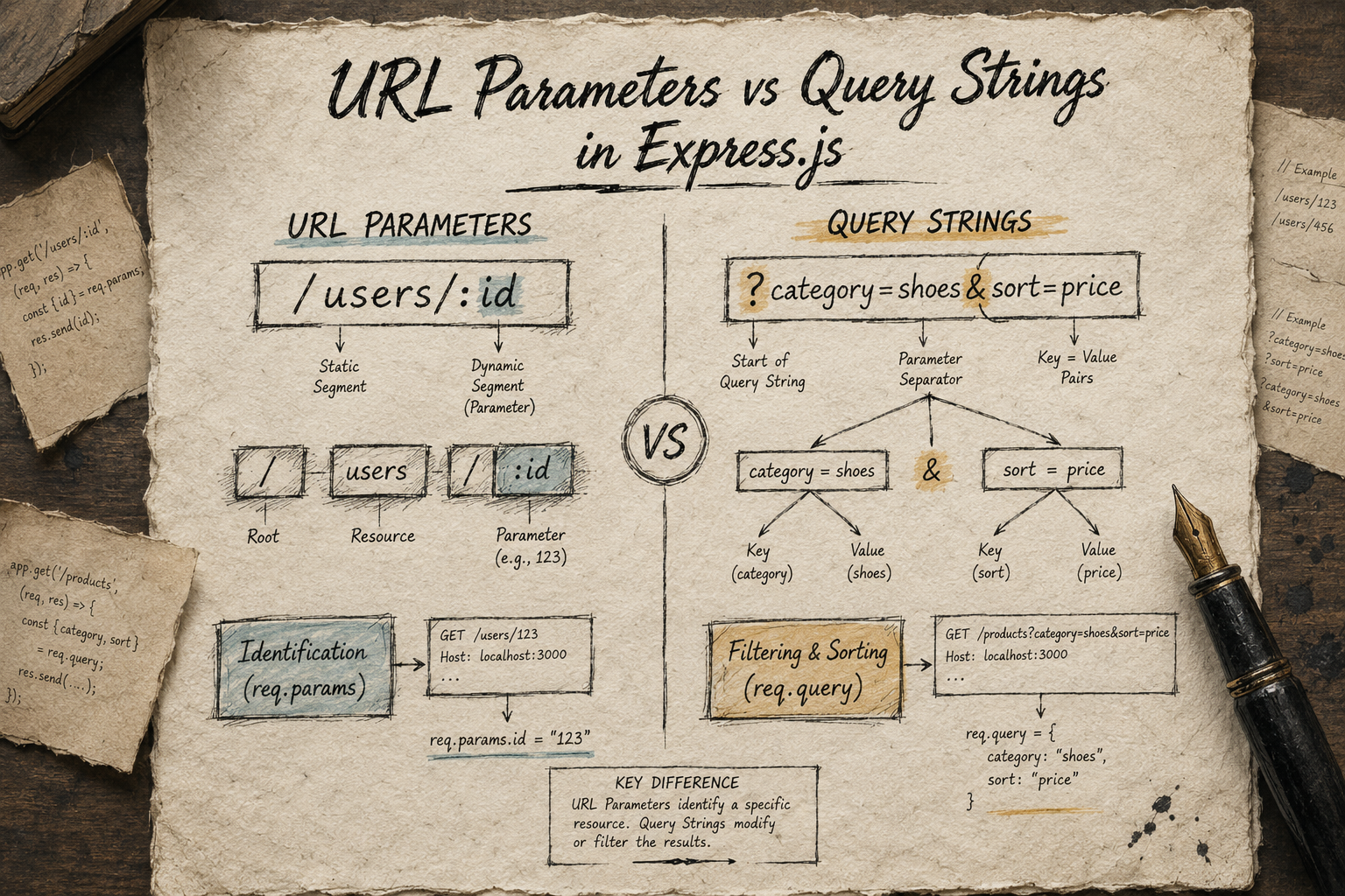 URL Parameters vs Query Strings in Express.js