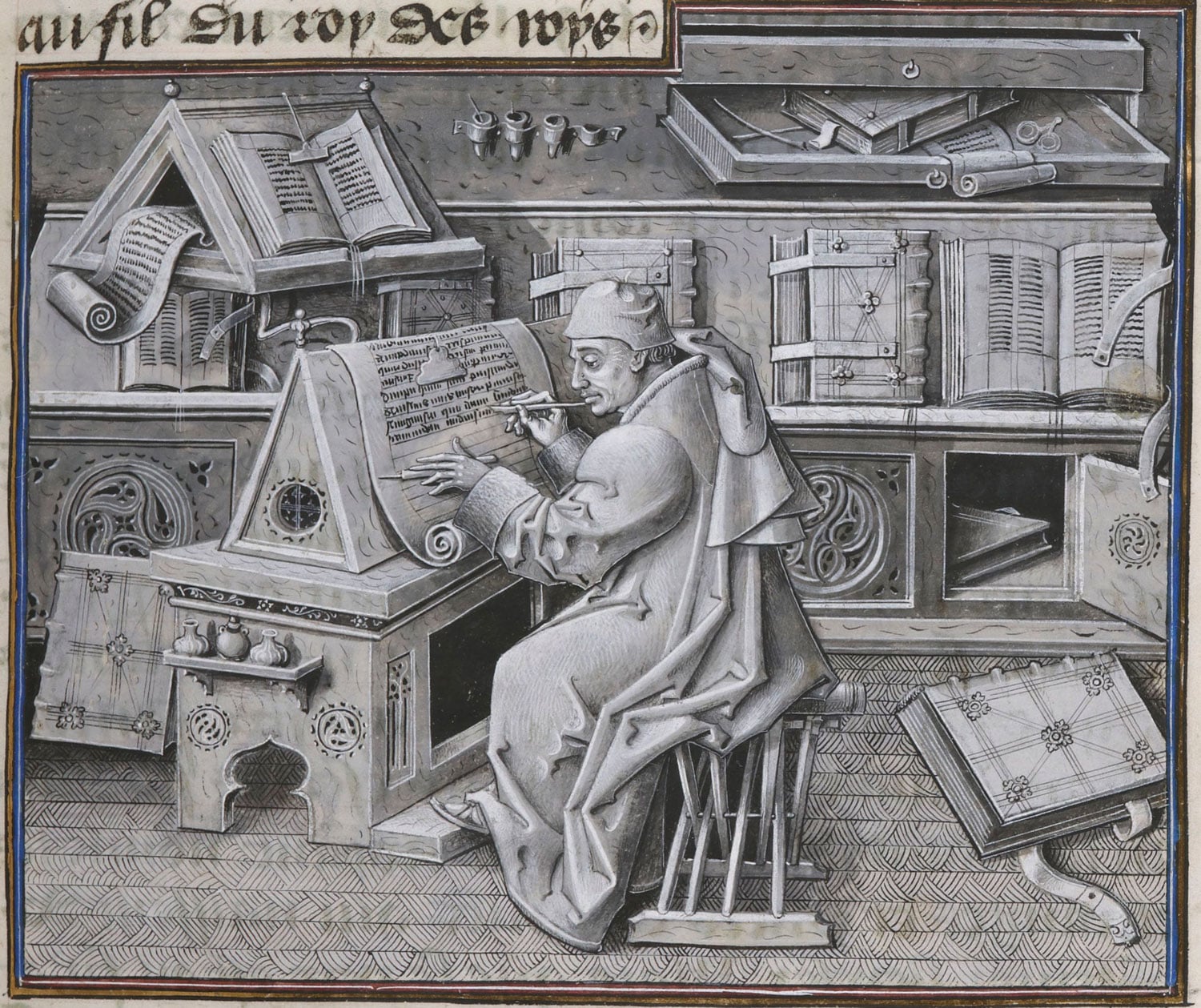 Medieval Scribe Writing Manuscripts by Hand