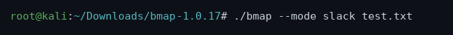 Bmap tool writing data into the slack space of test.txt in slack mode