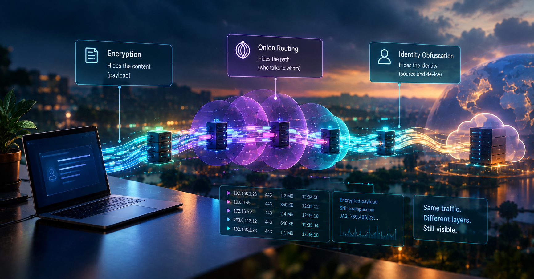 Hiding Network Connections: Encryption, Onion Routing, and Identity Spoofing