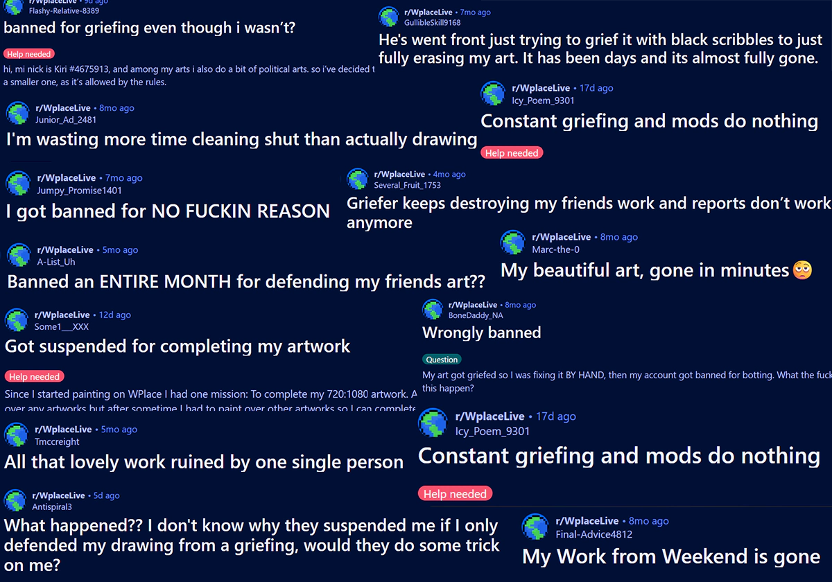 Complaint posts on Wplace's subreddit