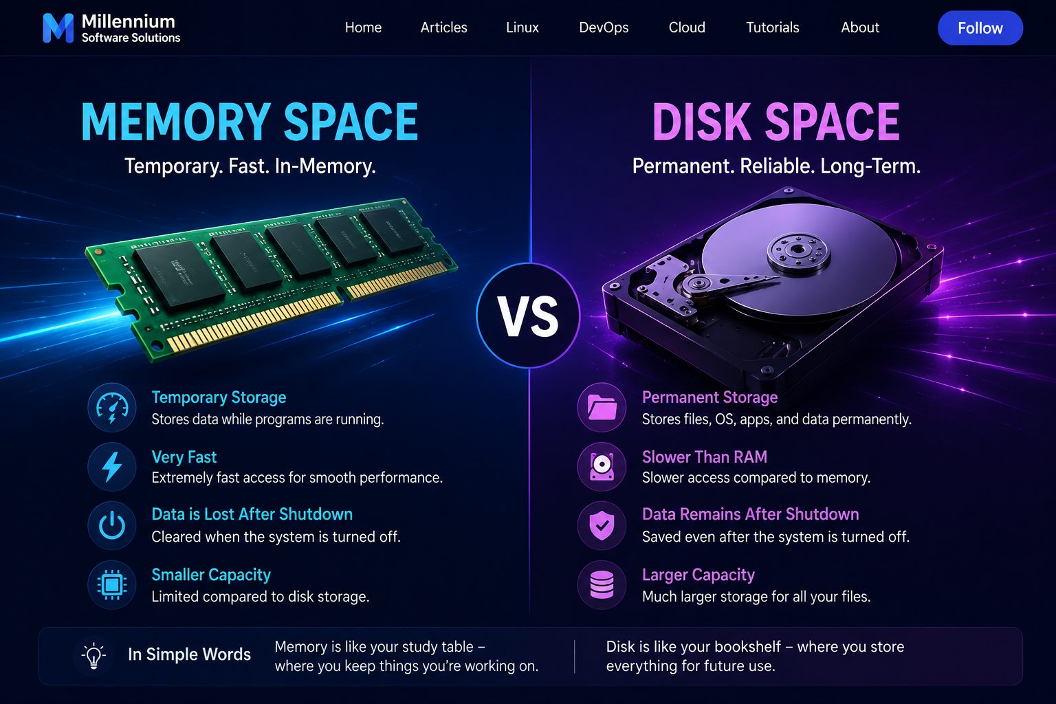 Understanding the Difference Between Memory Space and Disk Space in Linux and Computers
