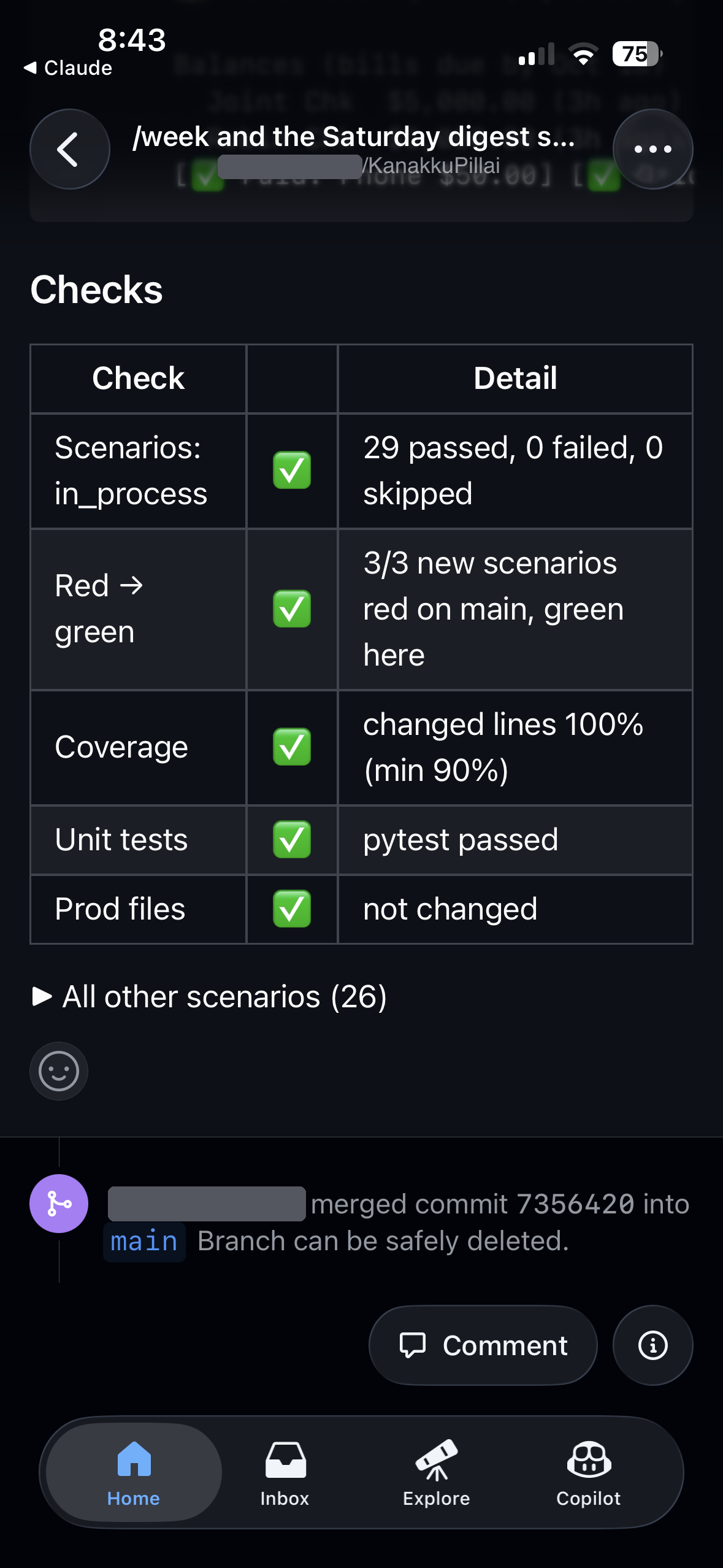 CI's report on the PR