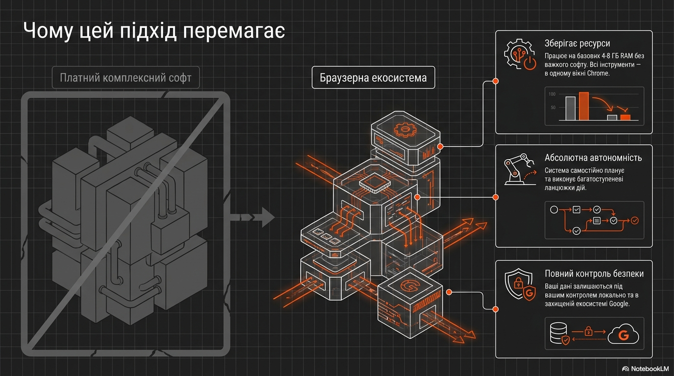 Зв'язка Gemini, NotebookLM та Nanobrowser: збираємо безкоштовного ШІ-агента в Chrome.