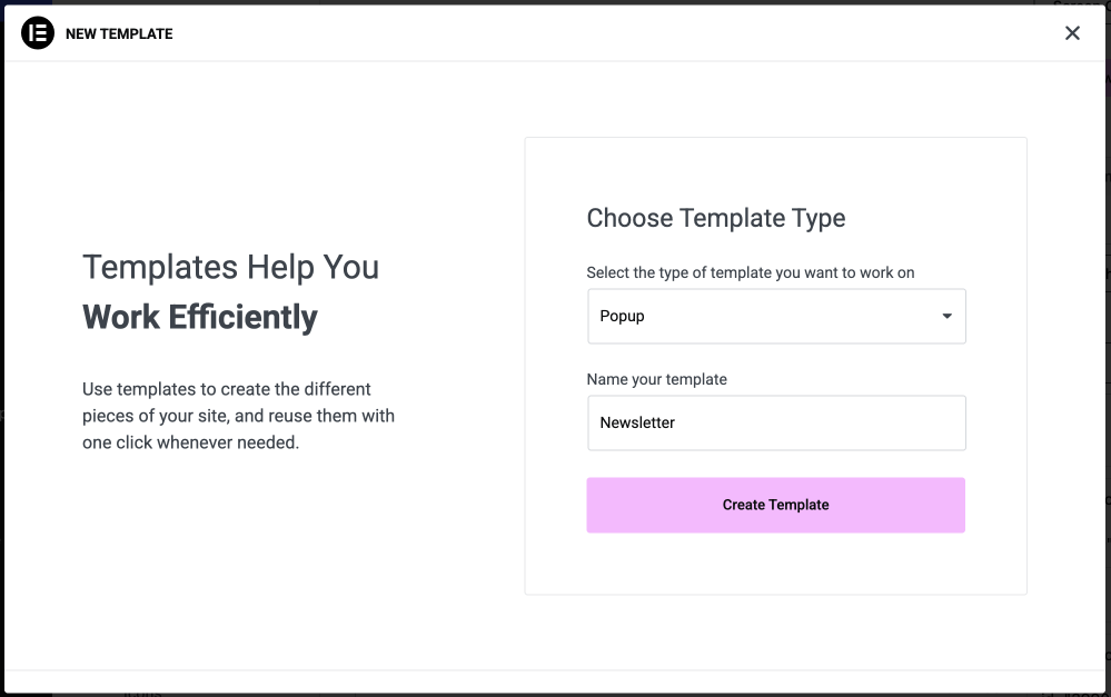 Create New Popup Template in Elementor
