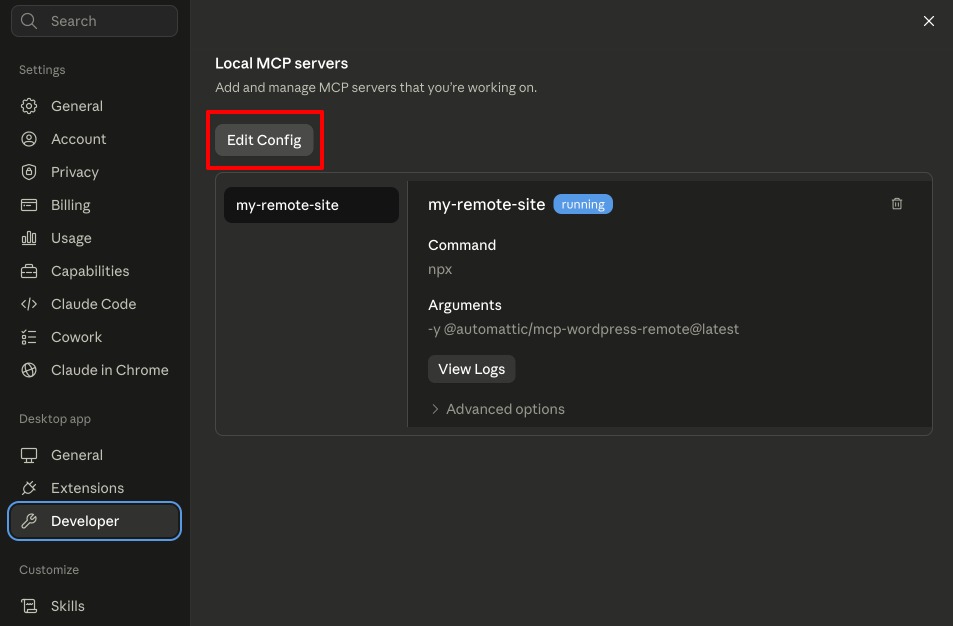Edit Config File in Claude to Connect with Website Using MCP