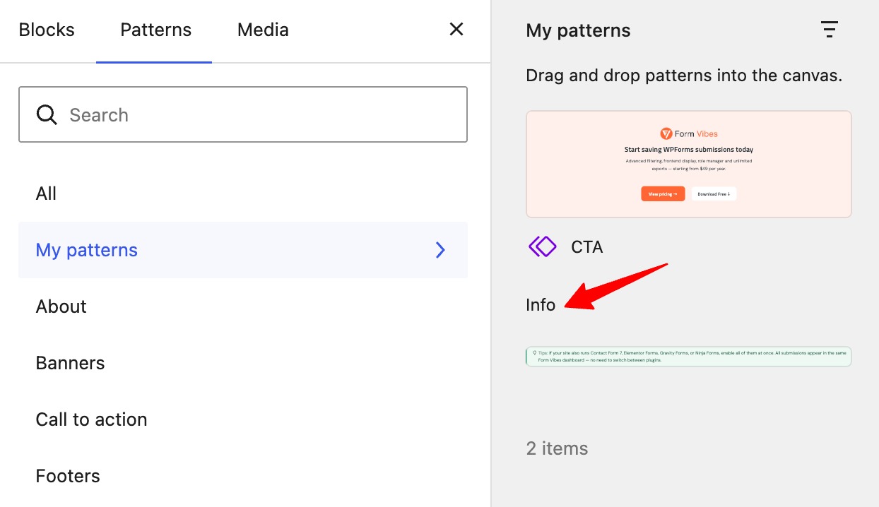 Add Unsynced Pattern on Page