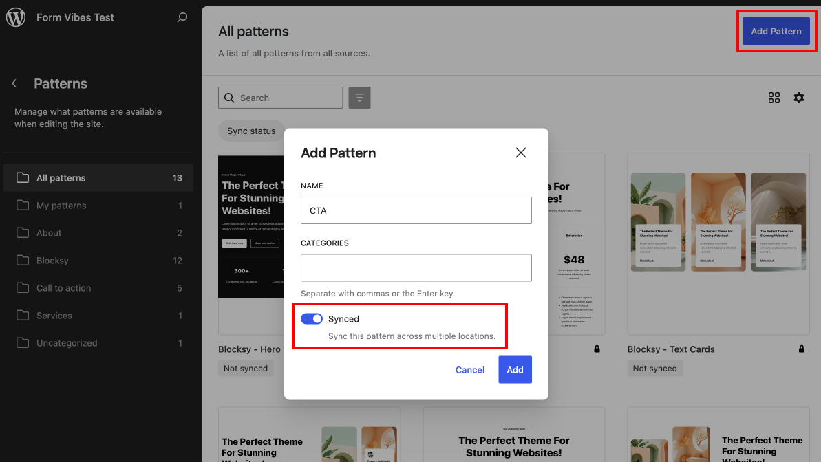 Create Synced Pattern in WordPress