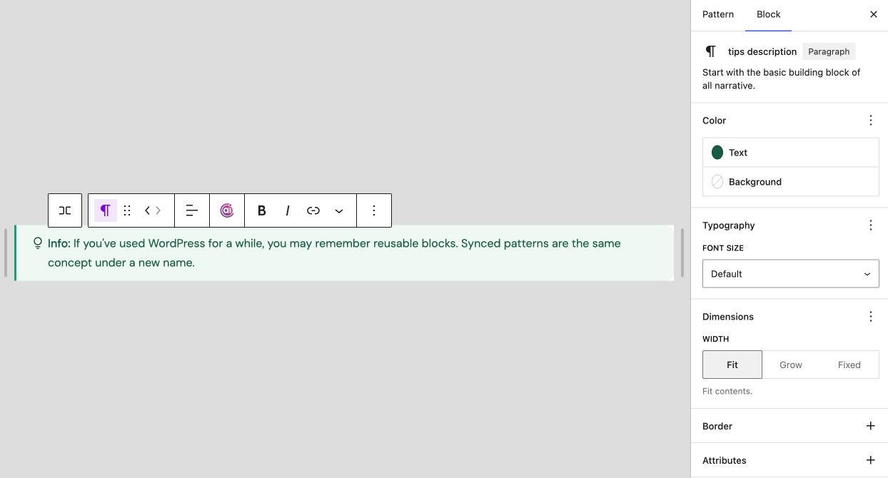 Create Info Box with Unsynced Pattern WordPress