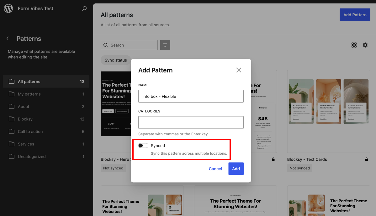 Create Unsynced Pattern in WordPress