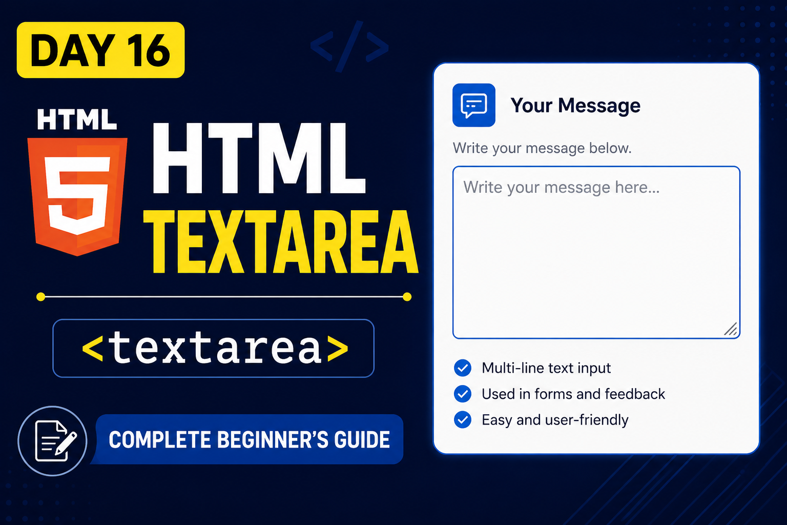 HTML Textarea (`<textarea>`): A Complete Beginner's Guide