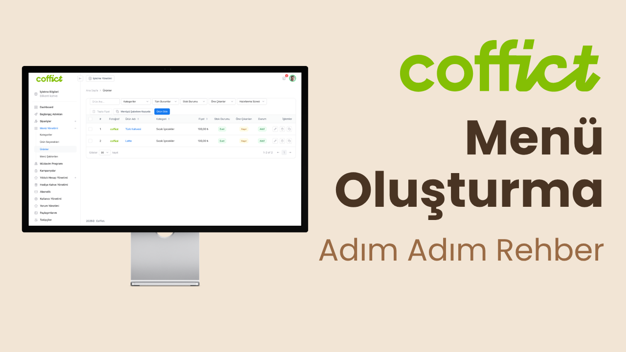 Coffict'te Menü Nasıl Oluşturulur? Kategori, Ürün ve Seçenekler