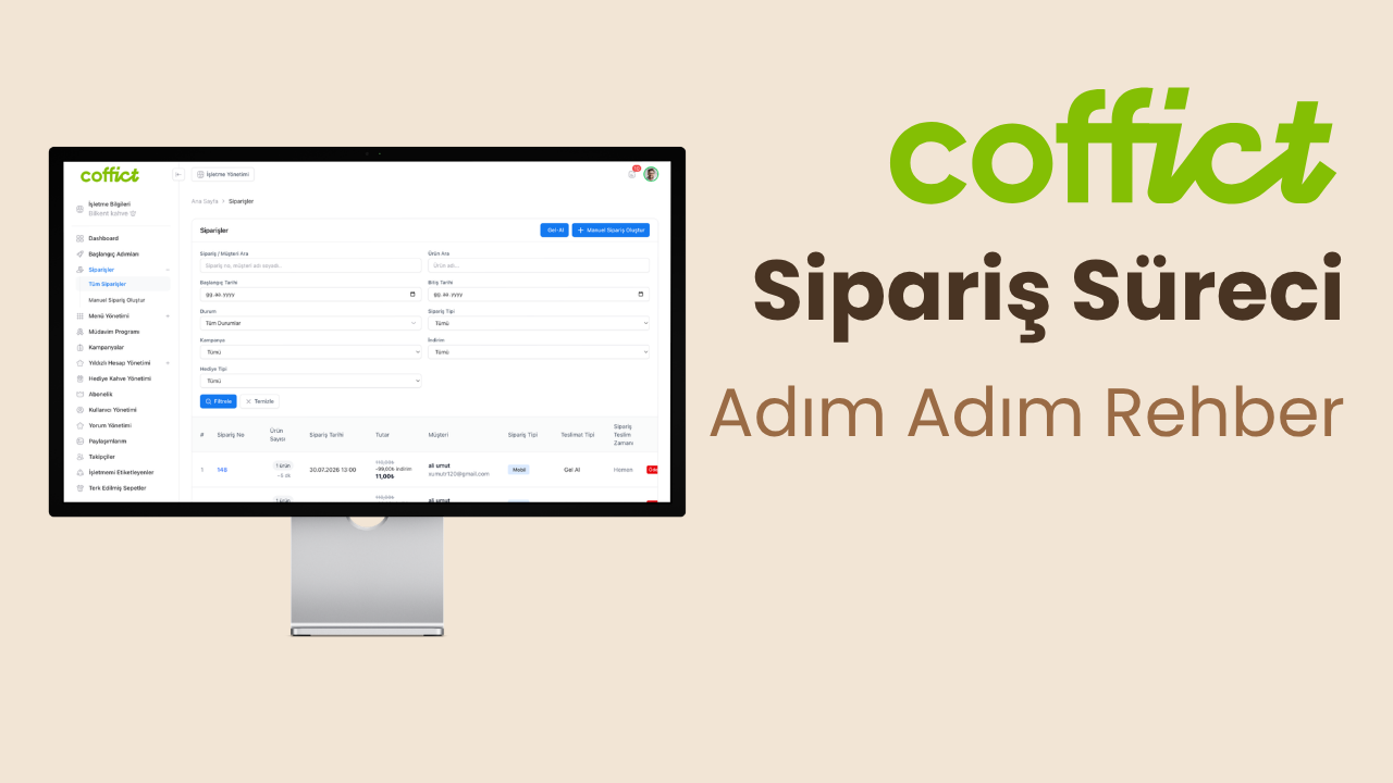 Coffict'te Sipariş Süreci Nasıl Yönetilir? Gel-Al, QR Teslim ve Manuel Sipariş