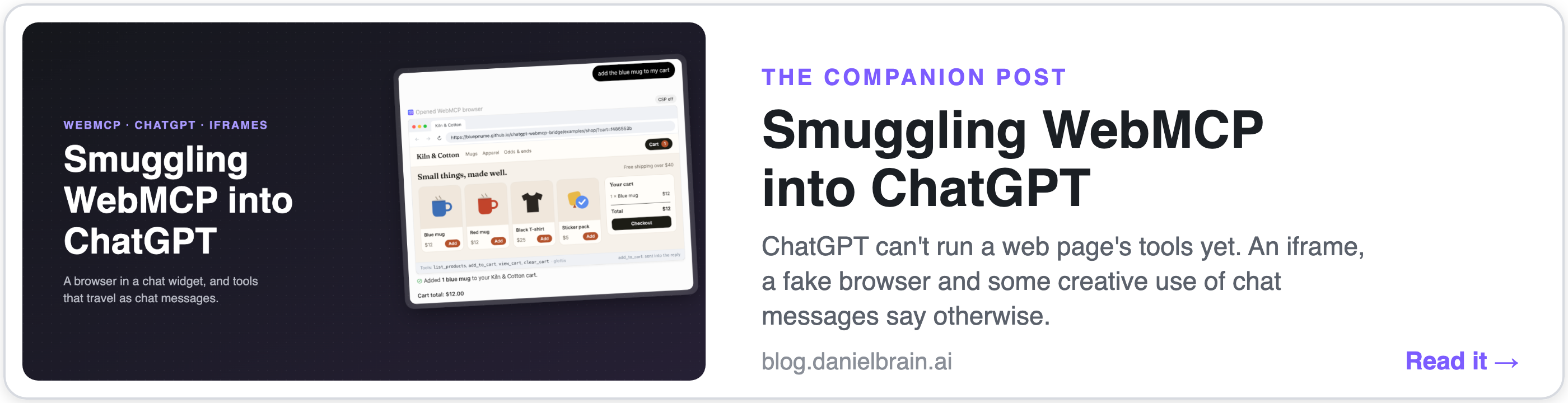 The companion post: Smuggling WebMCP into ChatGPT