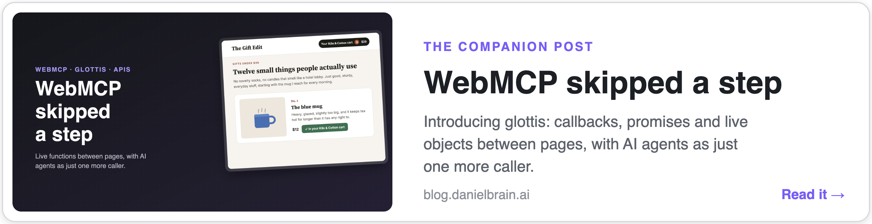 WebMCP skipped a step, the companion post about glottis, on blog.danielbrain.ai