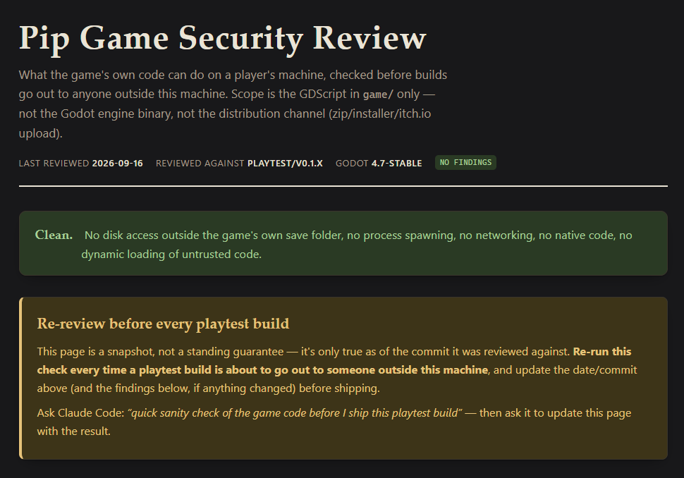 Security review artifact