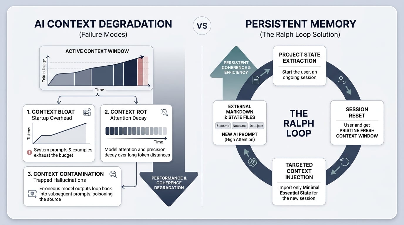 The Context Degradation Cycle (Bloat, Rot, and Contamination)