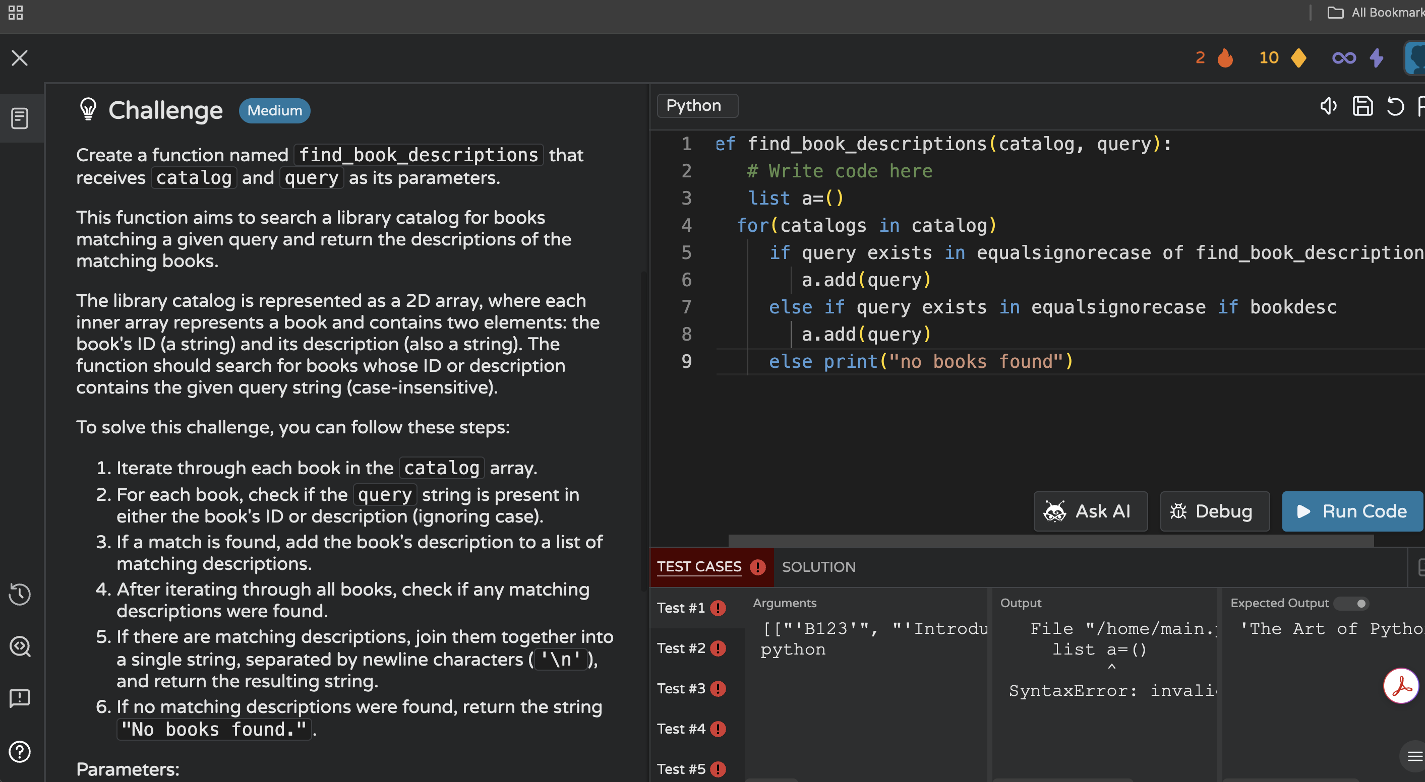 Coddy showing multiple test cases failing,assuming the input will be in different each time