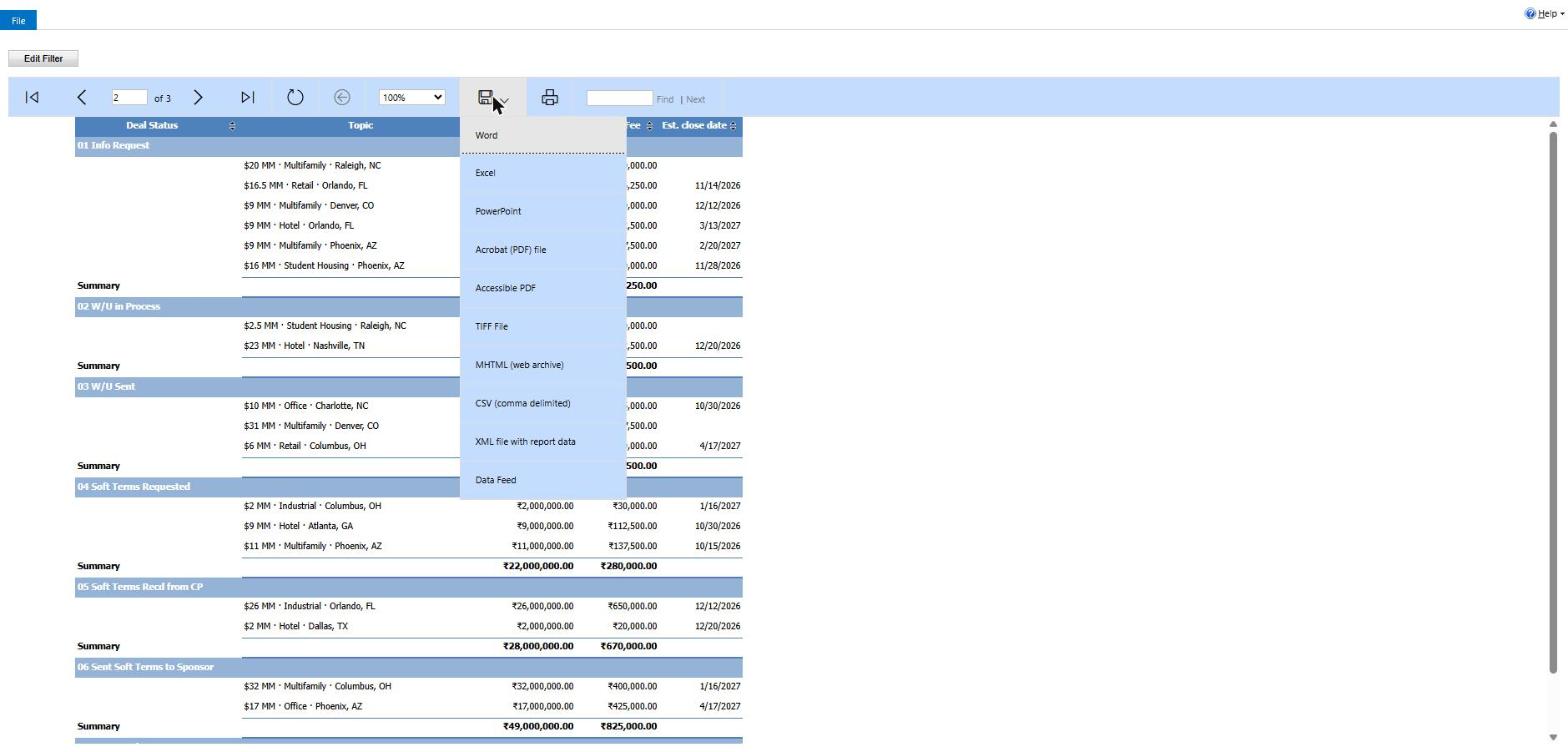 SSRS export formats