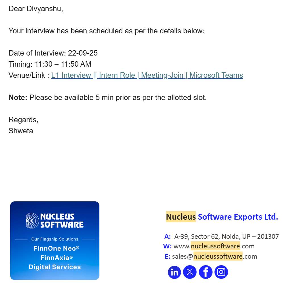 My Interview Experience: Nucleus Software (SDE Intern, Onsite Noida)