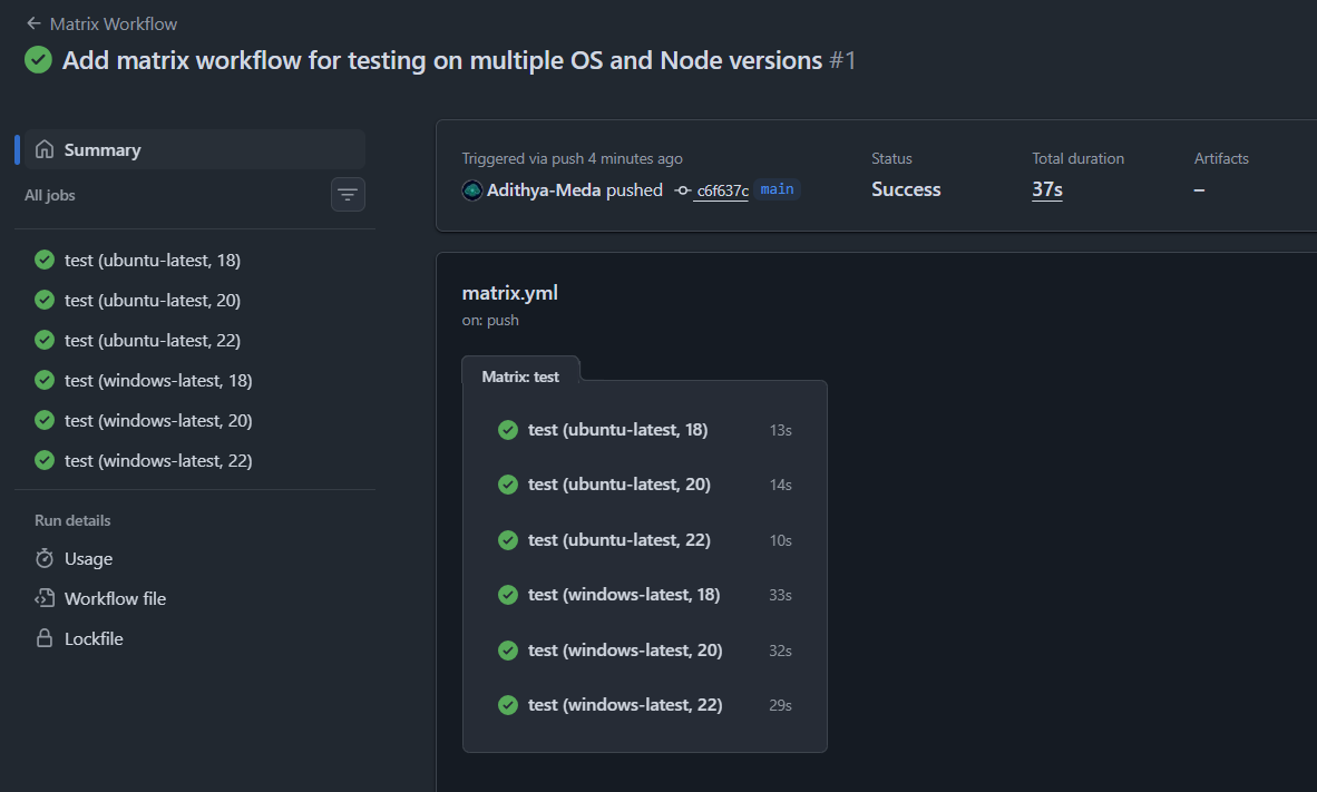 Matrix Workflow Output