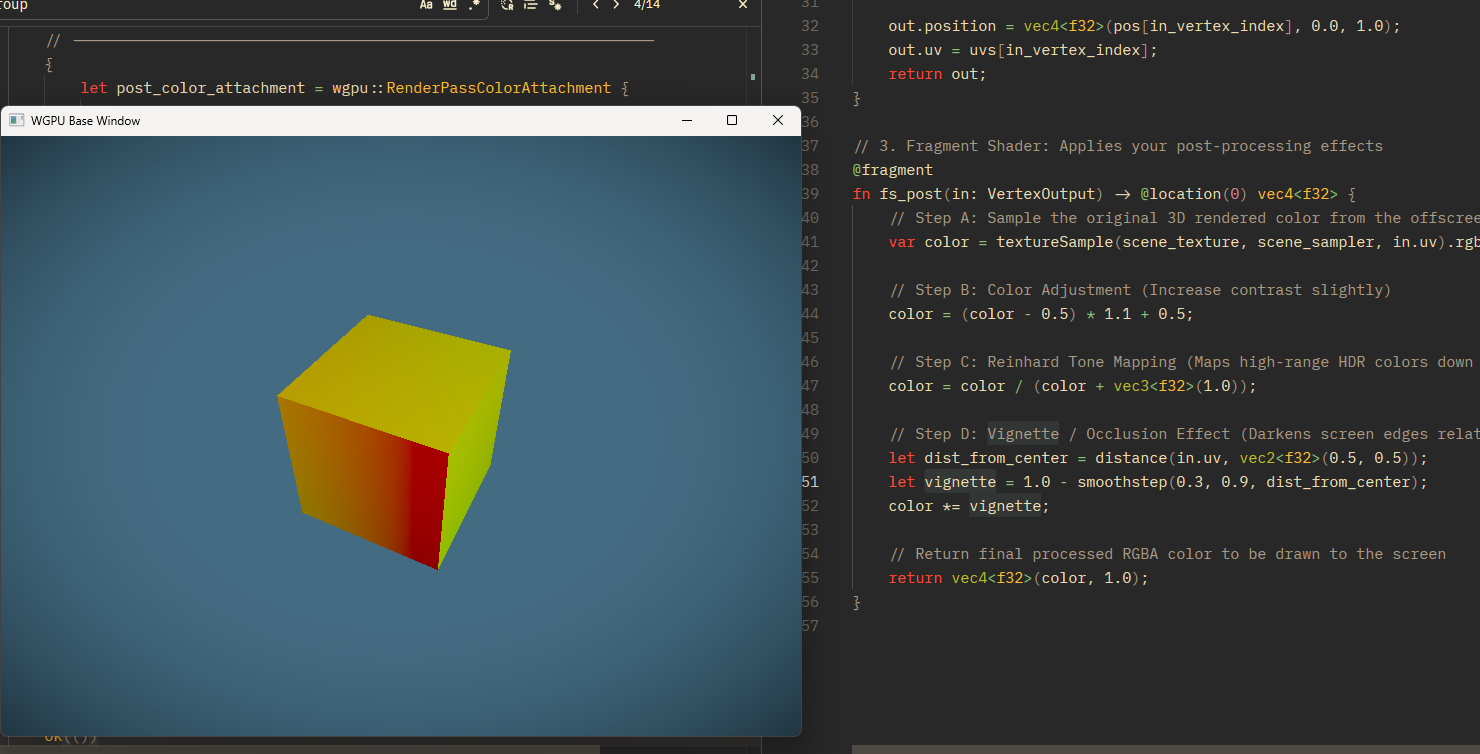 Proper 3D Depth Testing with a Vignette Post-Processing Pass