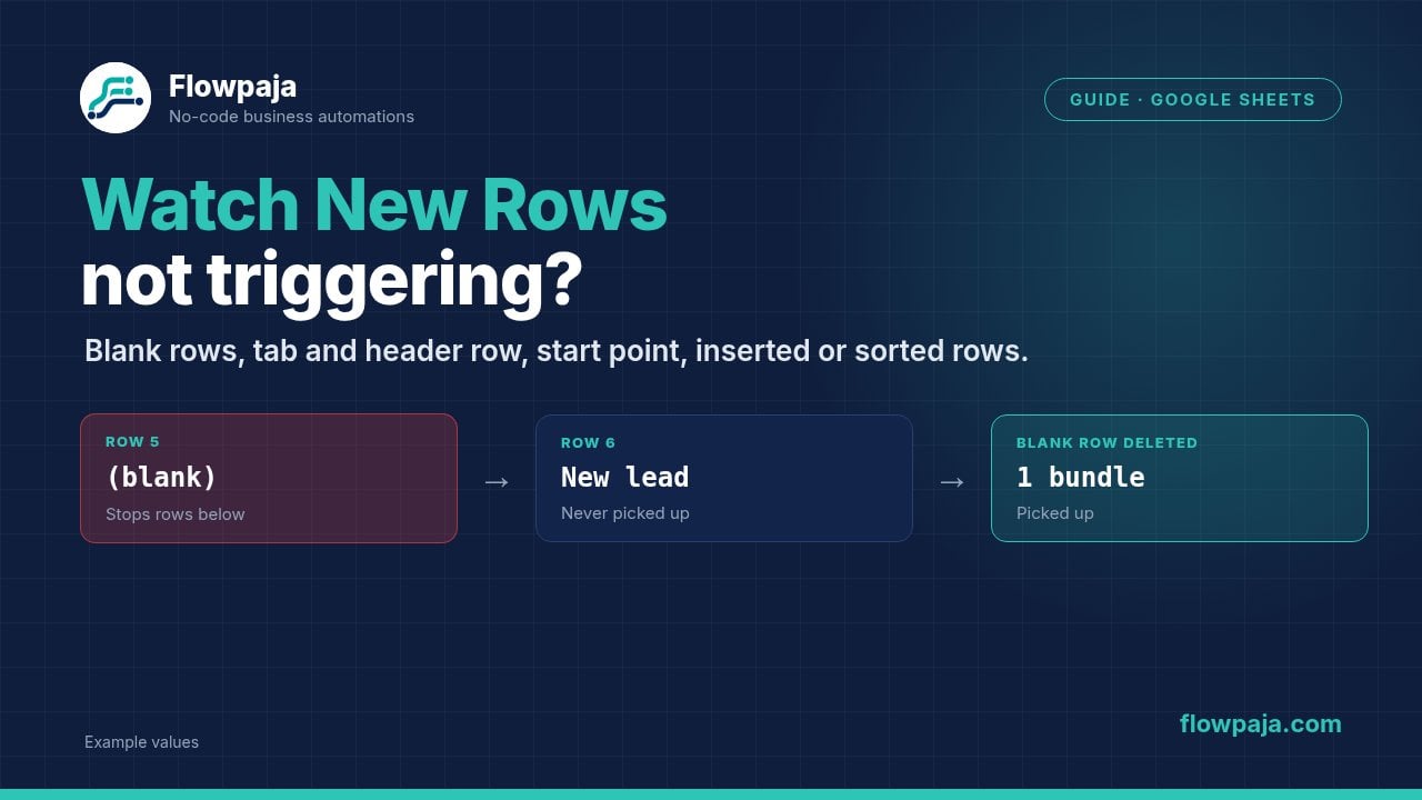 Make Google Sheets "Watch New Rows" not picking up new rows
