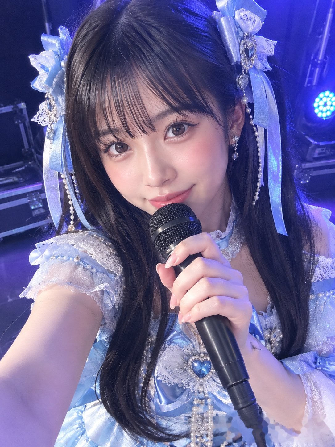 Selfie sân khấu idol Nhật dưới đèn xanh