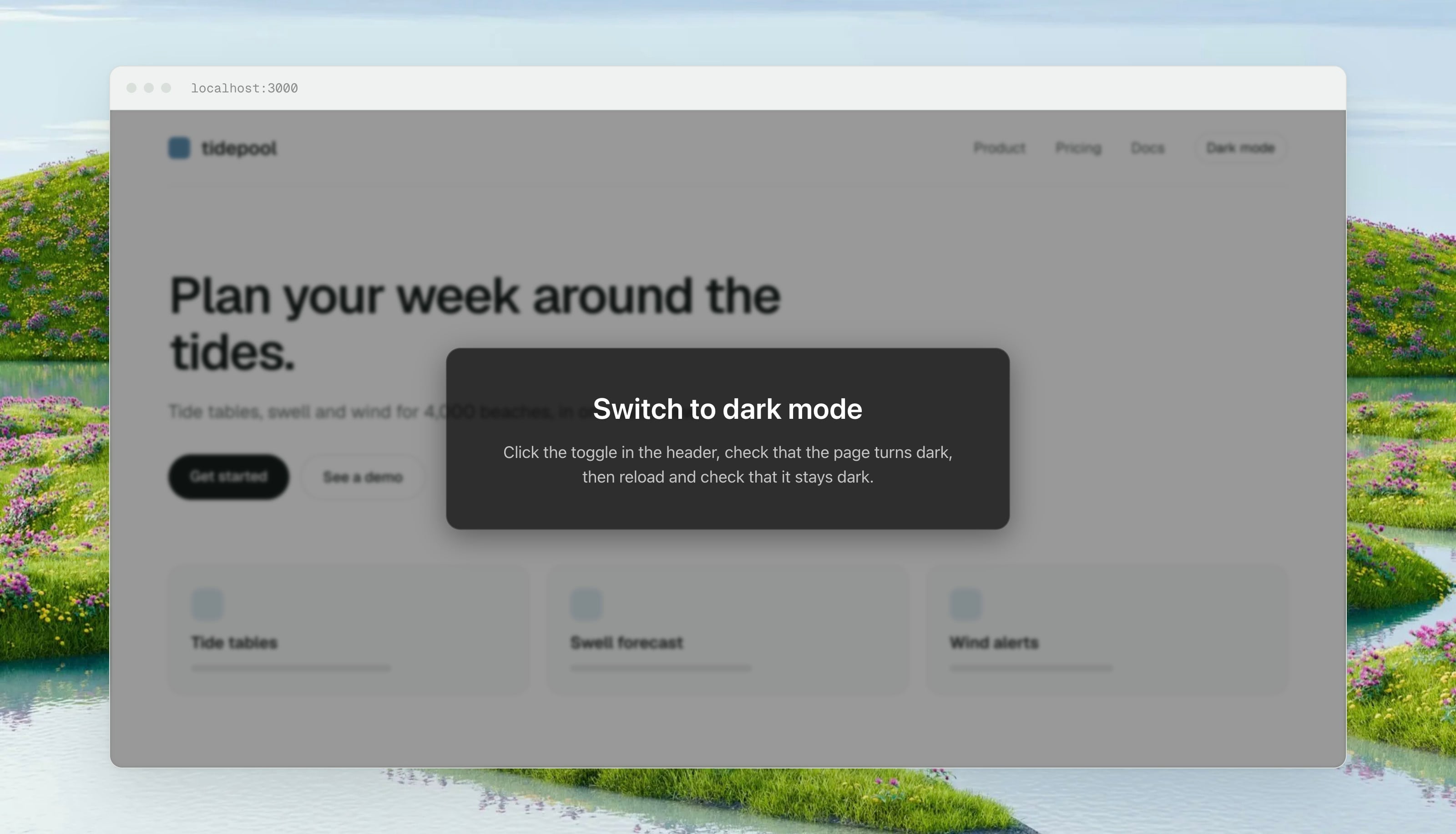 A browser recording of the app with a dark overlay card naming the stage being tested, before the agent clicks through the feature.