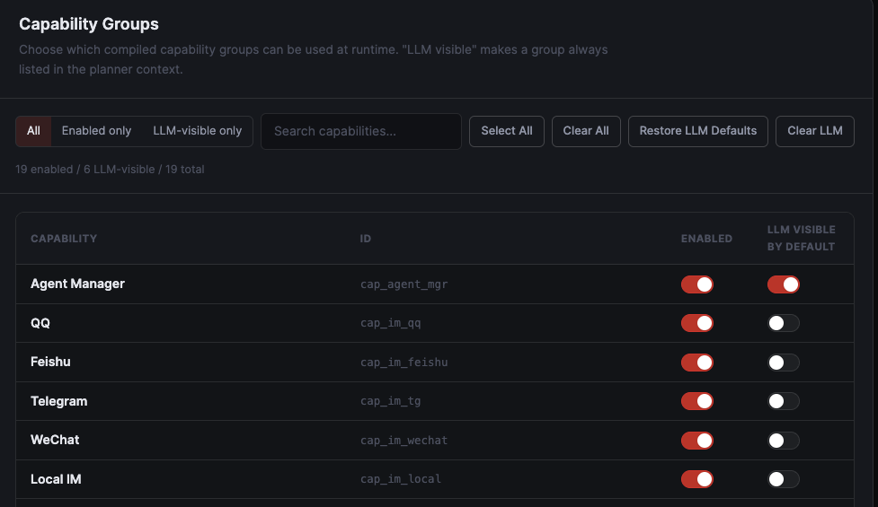 The Capabilities tab