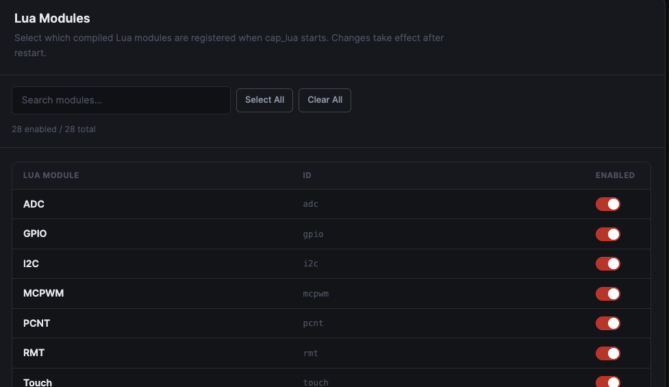 The Lua modules tab