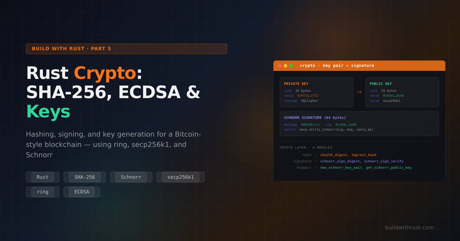 Rust Cryptography: SHA-256, ECDSA & Keys for Blockchain